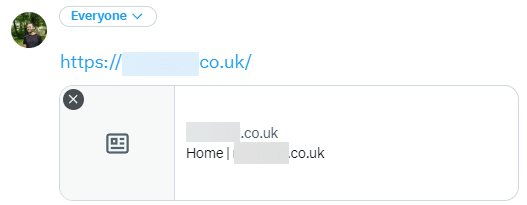 Screenshot of a tweet, with a URL and suggestions for a website.