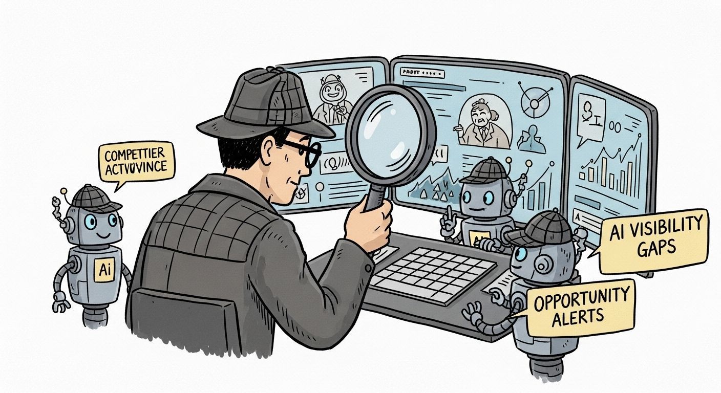 A detective examining data on screens with robots labeled 