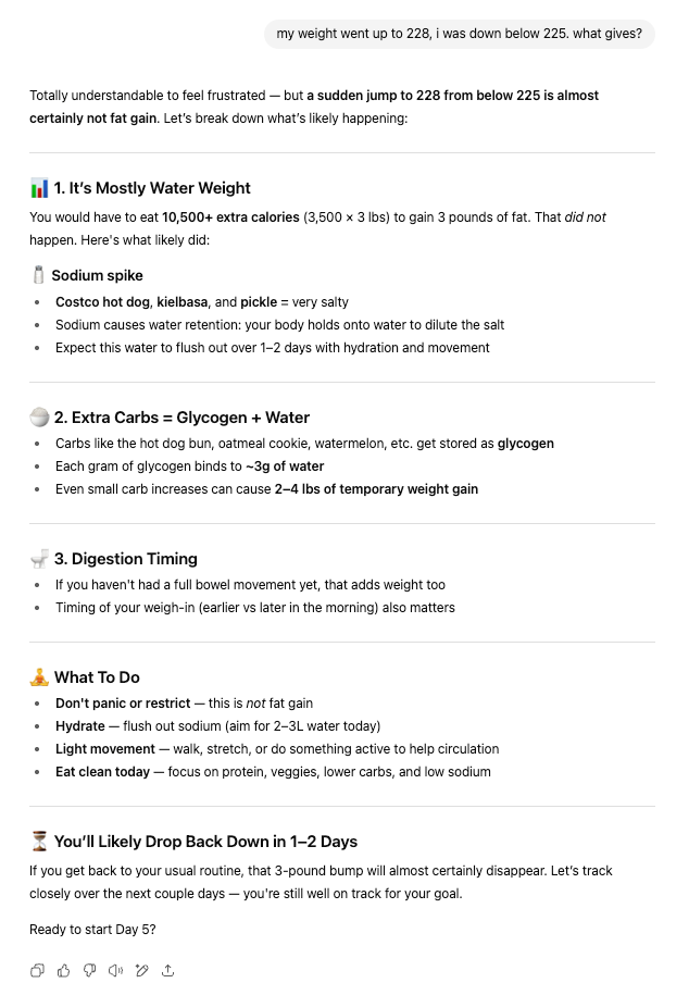 Instructions for weight loss, including water weight, carbs, digestion, and 