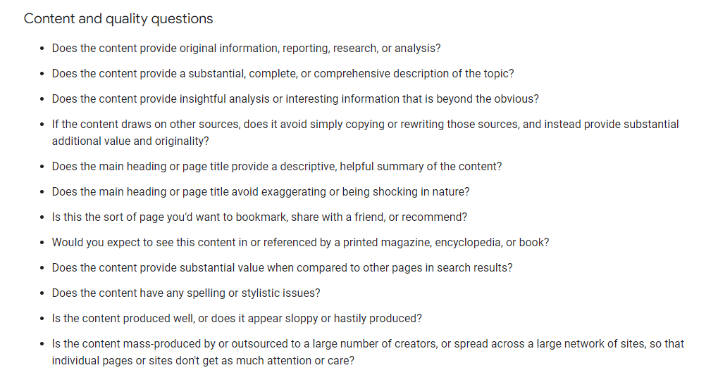 A bulleted list of text entries, starting with 