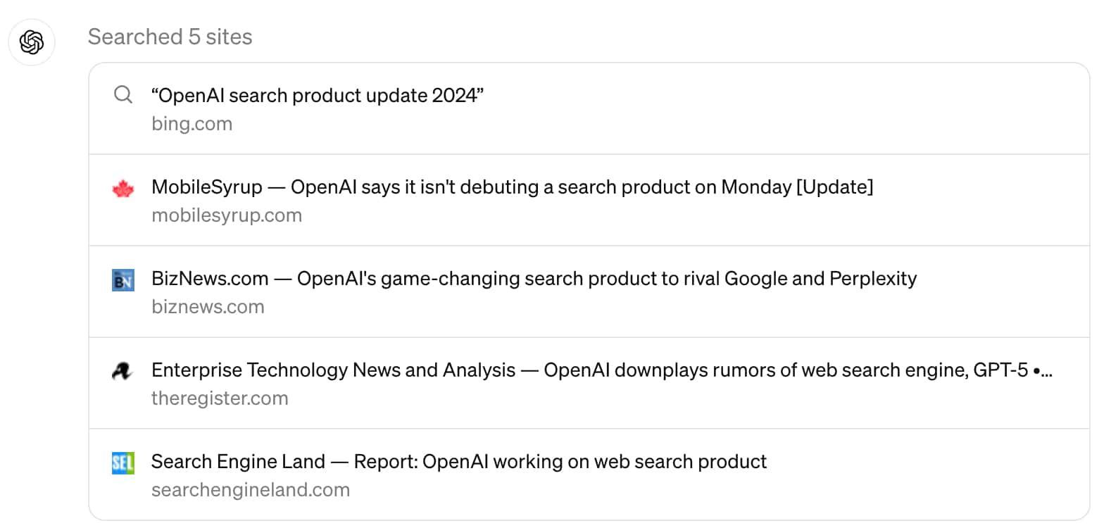 Search results about OpenAI, including mobiledevs.com and bighow.com.