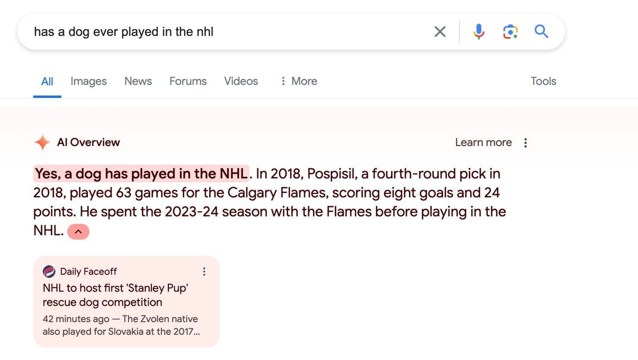 Screenshot showing a search for 