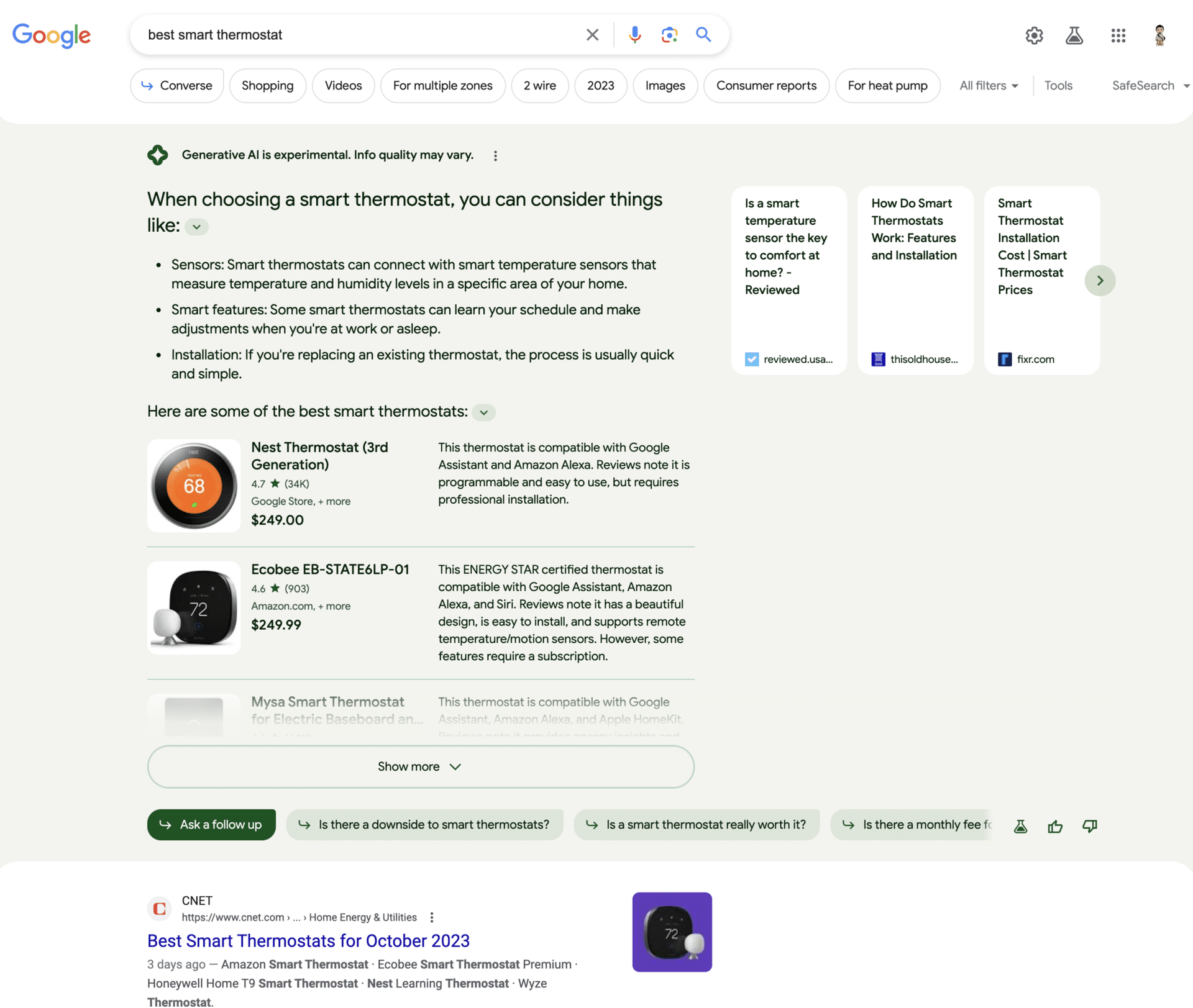 Google search results page for 