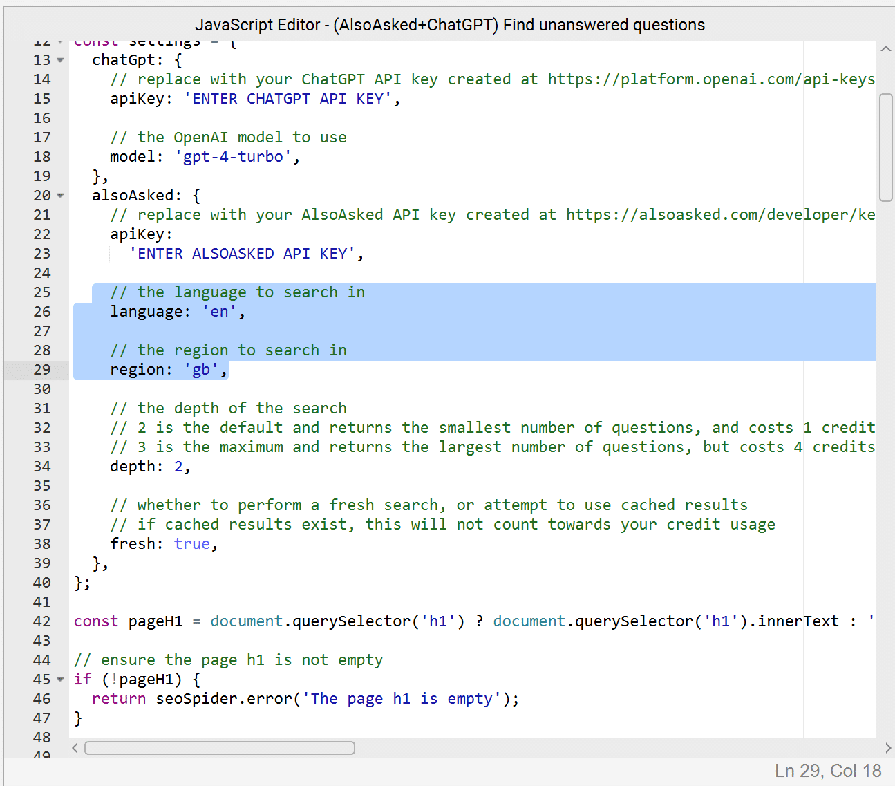 Code snippet in a text editor, highlighted section showing an 