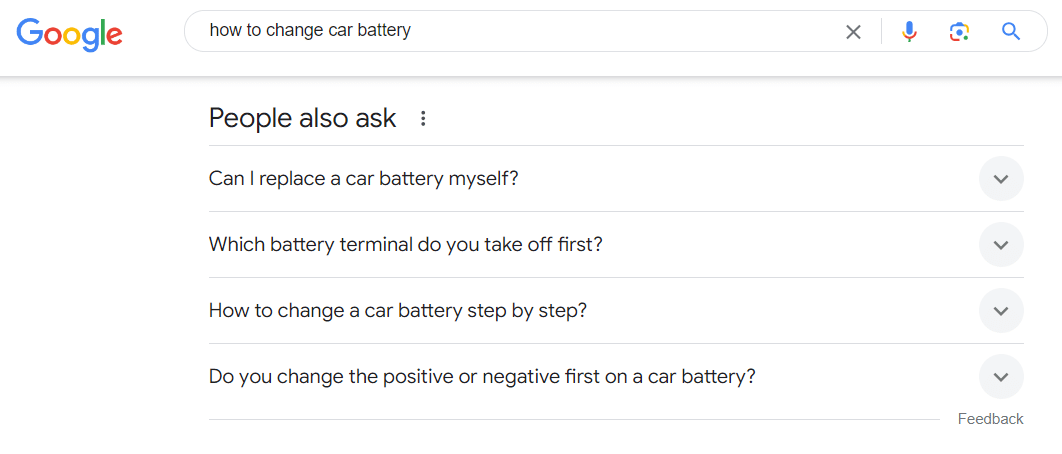 Google search results with 
