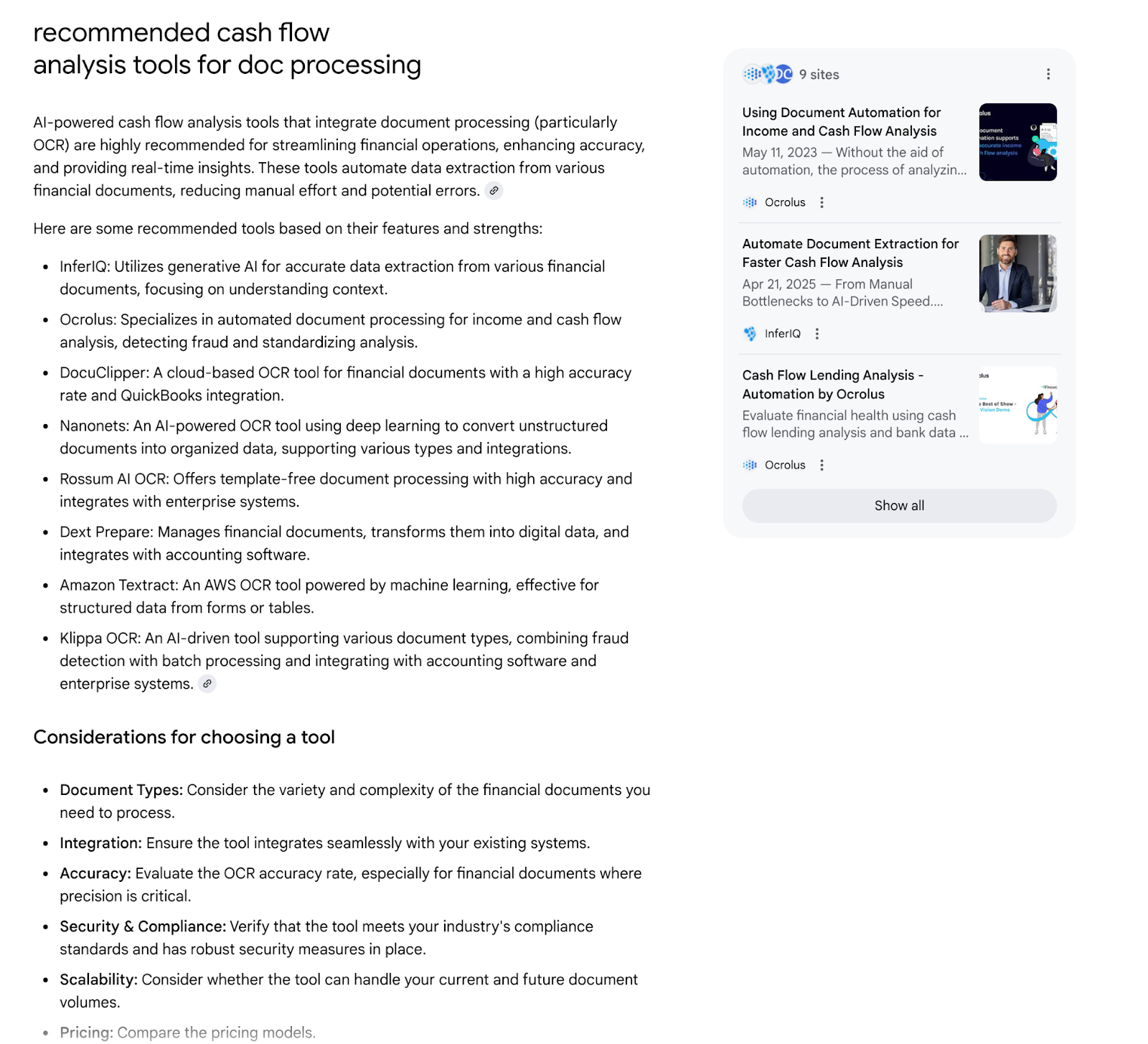 Text about cash flow analysis tools, with a sidebar of news and financial updates.
