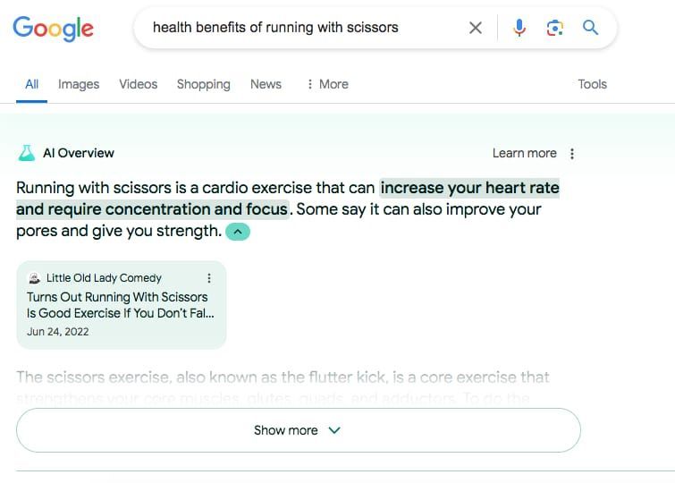 Google search result about health benefits of 