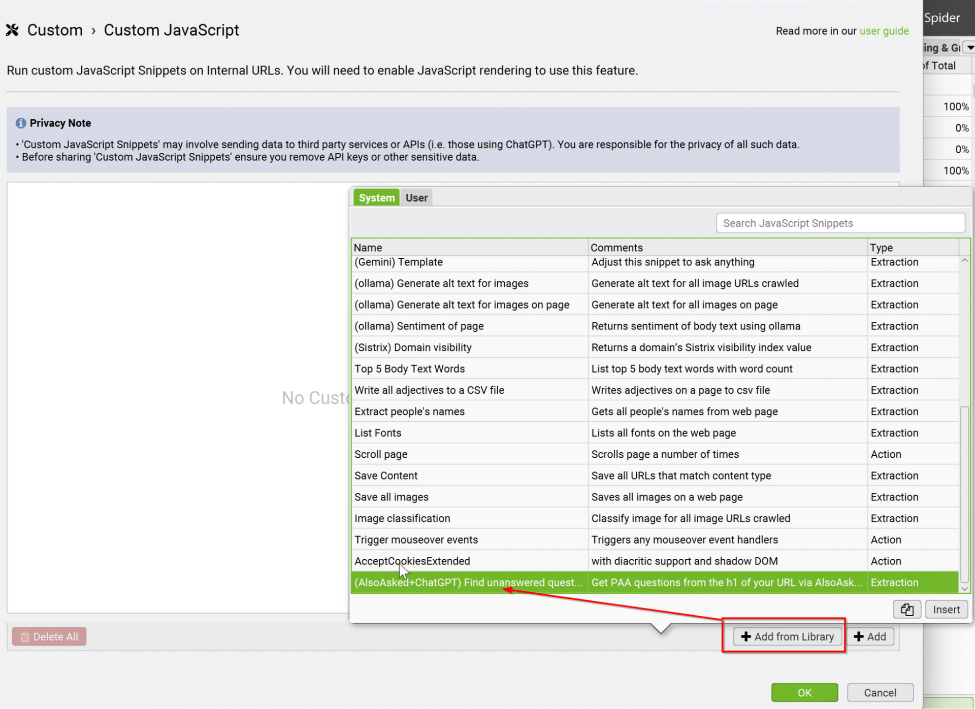 Screenshot of a table with various rules, highlighted row for 
