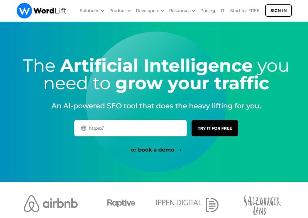 WordLift website. Headline: 