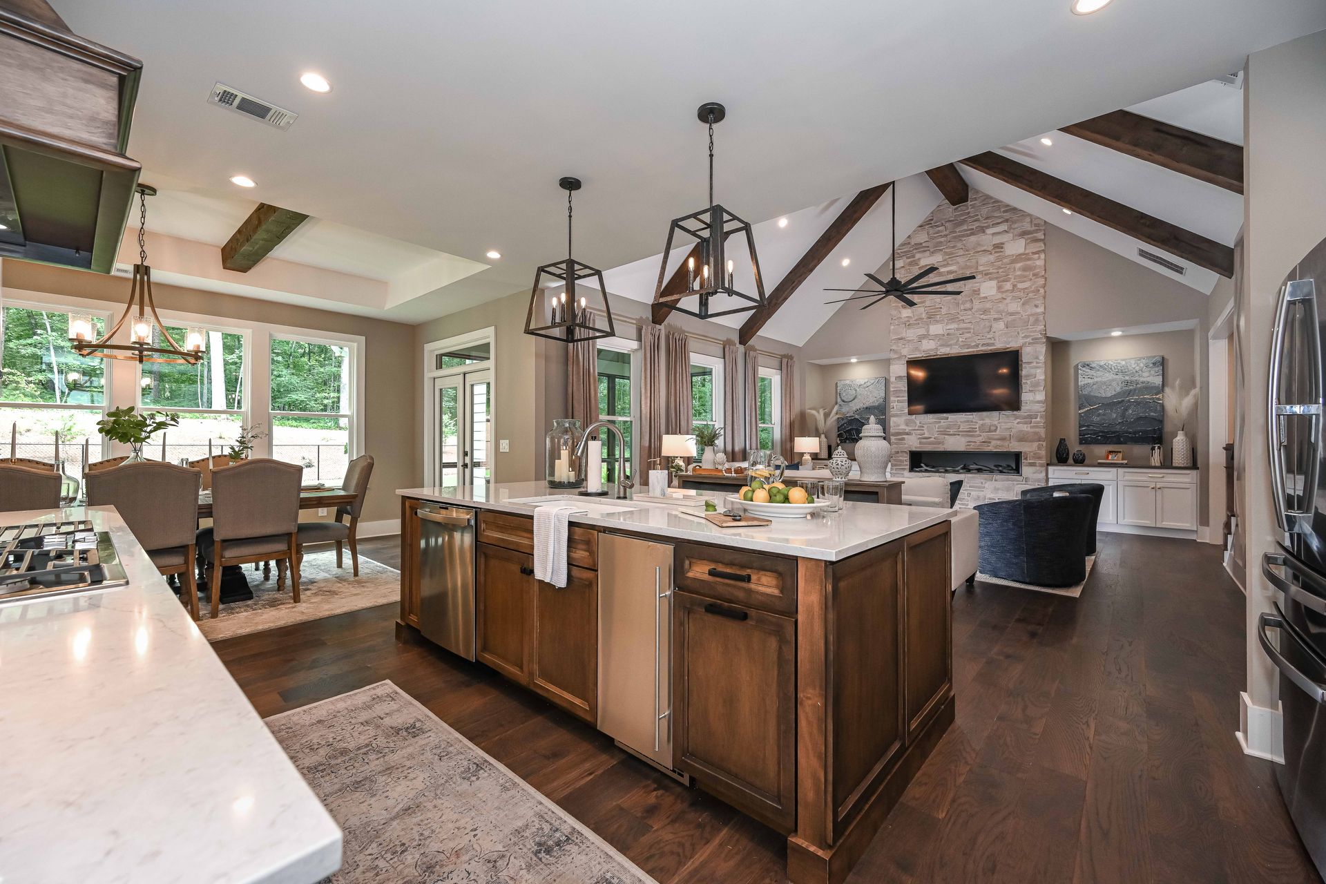 There is a large island in the middle of the kitchen.