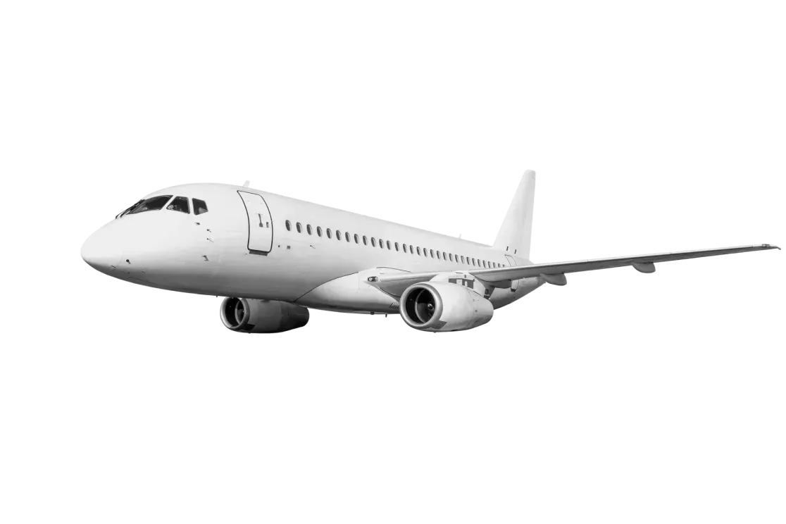 White passenger jet in flight.