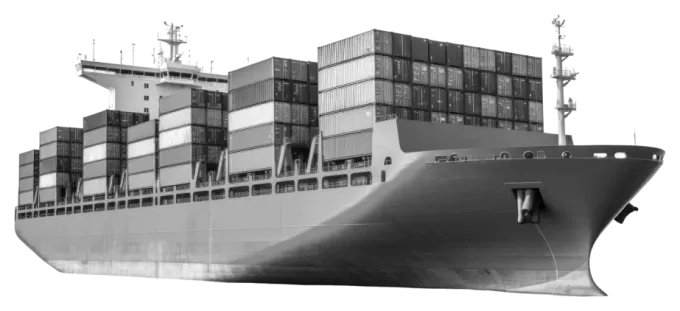 A large cargo ship loaded with shipping containers.