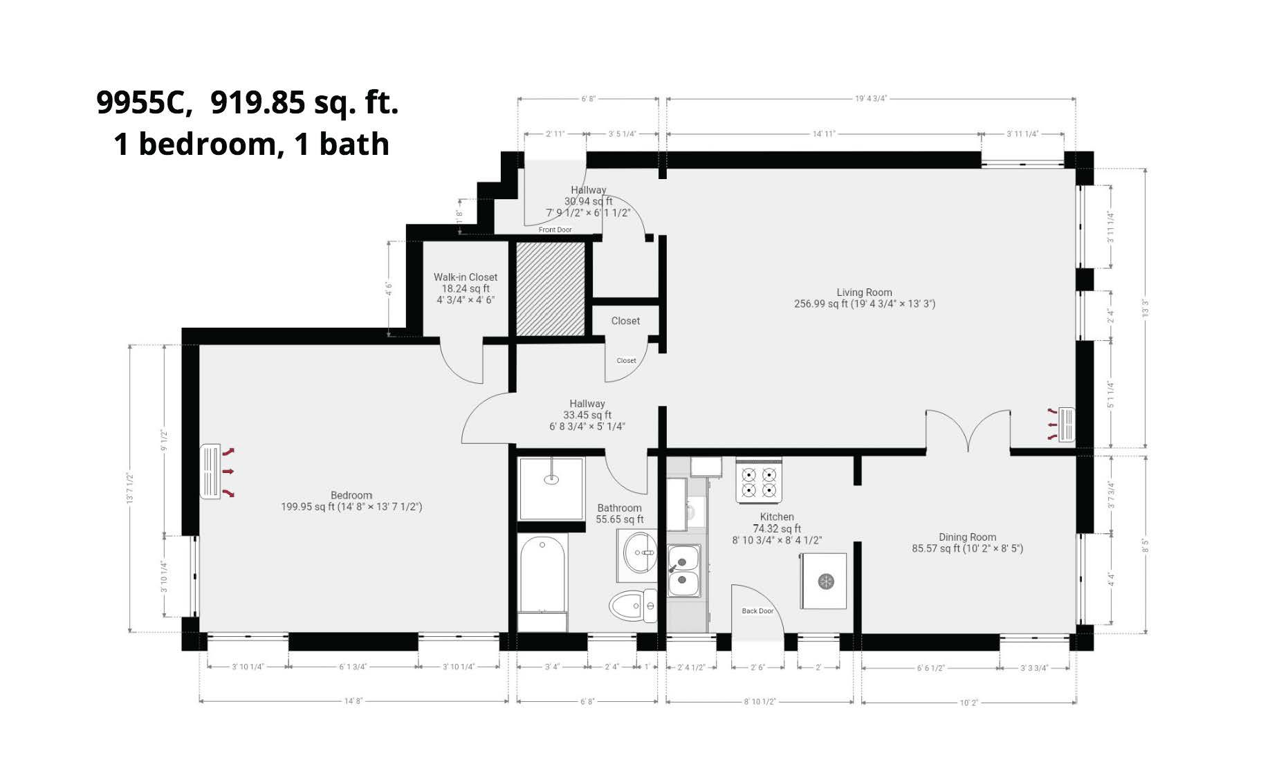 A black and white floor plan of a bedroom apartment