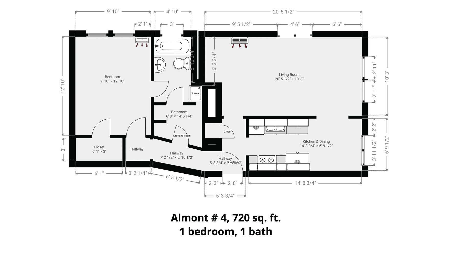 A black and white floor plan of a bedroom apartment