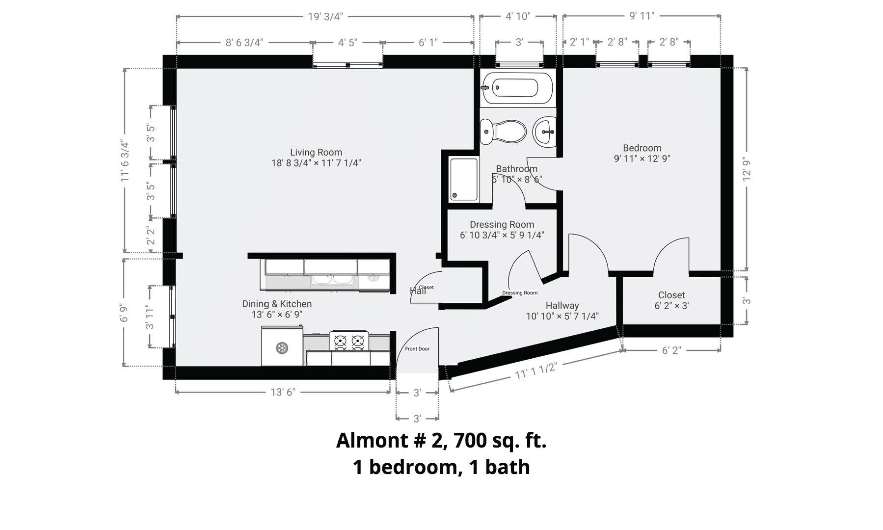 A floor plan of a house with a bedroom and a bathroom