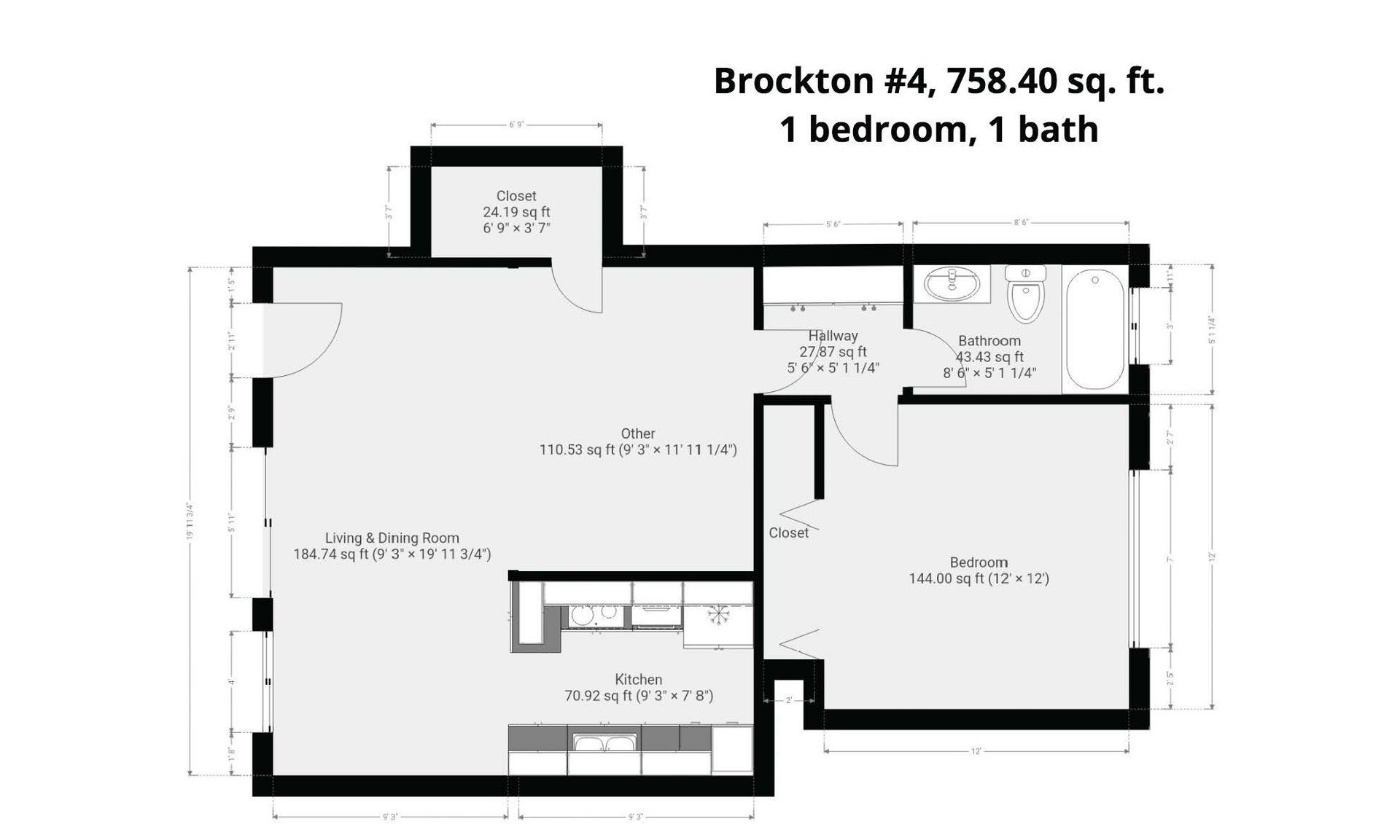 A black and white floor plan of a bedroom apartment.