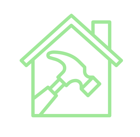 An icon of a house with a hammer inside of it.