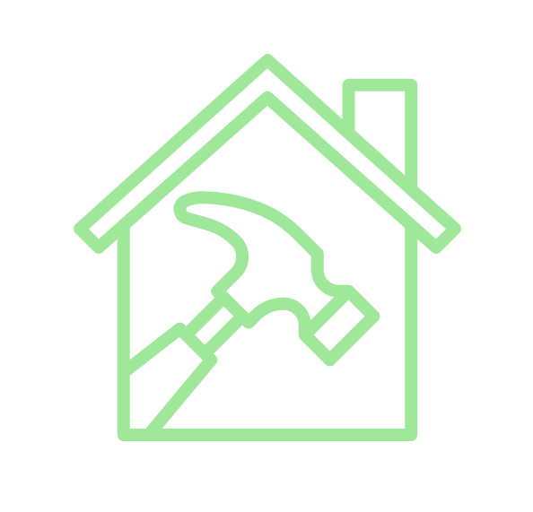 An icon of a house with a hammer inside of it.