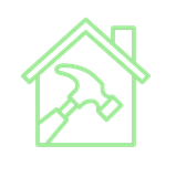 An icon of a house with a hammer inside of it.
