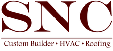 SNC Heating & Air logo with flame and snowflake, patriotic blue and red text, “We make you look again” slogan