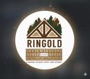 RINGOLD cabin rentals logo with pine trees and mountains in a circular white badge