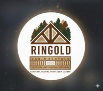 RINGOLD cabin rentals logo with pine trees and mountains in a circular white badge