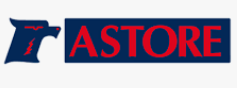 Logo raffigurante una pistola stilizzata con una testa di uccello e la parola ASTORE in rosso su un rettangolo blu.