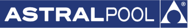 Il logo Astral Pool su sfondo blu presenta testo bianco e un simbolo triangolare bianco.