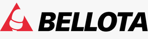 Logo Bellota: triangolo rosso con forma bianca stilizzata e testo