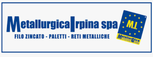 Logo della Metallurgica Irpina spa, testo blu, sfondo bianco, un quadrato blu nell'angolo destro con MLL in giallo.