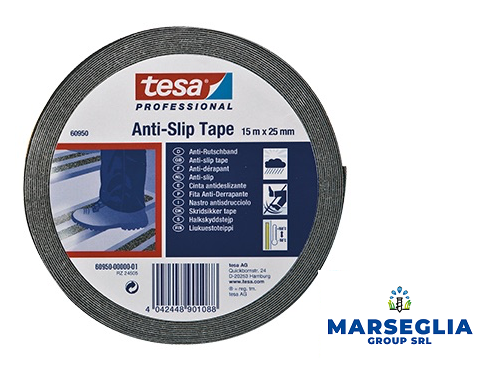 Rotolo di nastro antiscivolo nero di tesa PROFESSIONAL, con la confezione raffigurante qualcuno che lo calpesta.