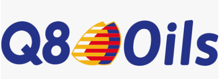 Logo Q8 Oils: testo blu con le parole