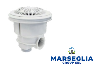 Skimmer per piscina bianco con logo Marseglia Group SRL.