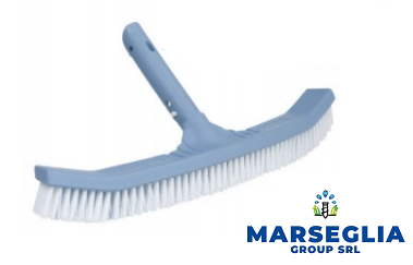 Spazzola per piscina blu con setole bianche; logo 