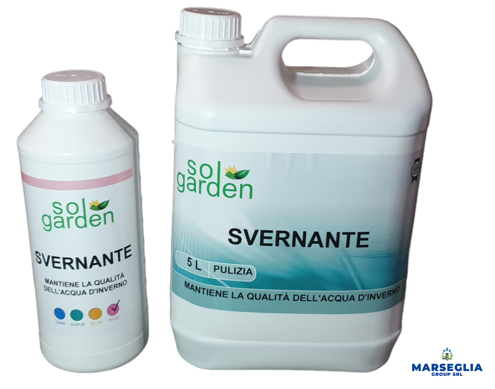 Due flaconi bianchi del marchio Solgarden, uno piccolo e uno grande, con l'etichetta 
