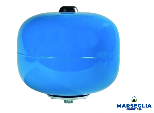 Serbatoio di pressione dell'acqua blu con tappo nero.