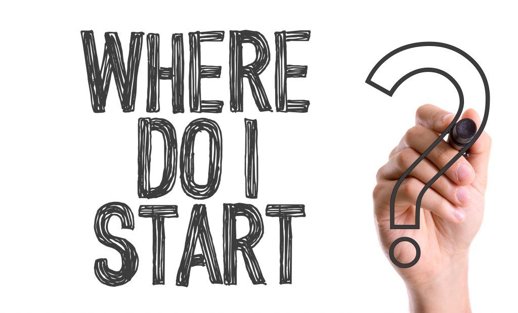 Hand writing a question mark beside the words “WHERE DO I START” on a white background
