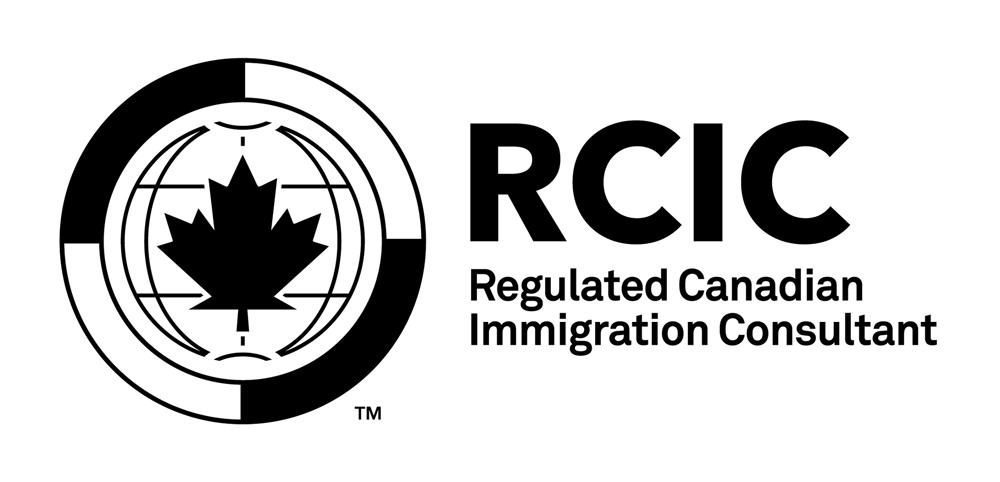 RCIC logo with maple leaf and circular black-and-white emblem, text: “Regulated Canadian Immigration Consultant”