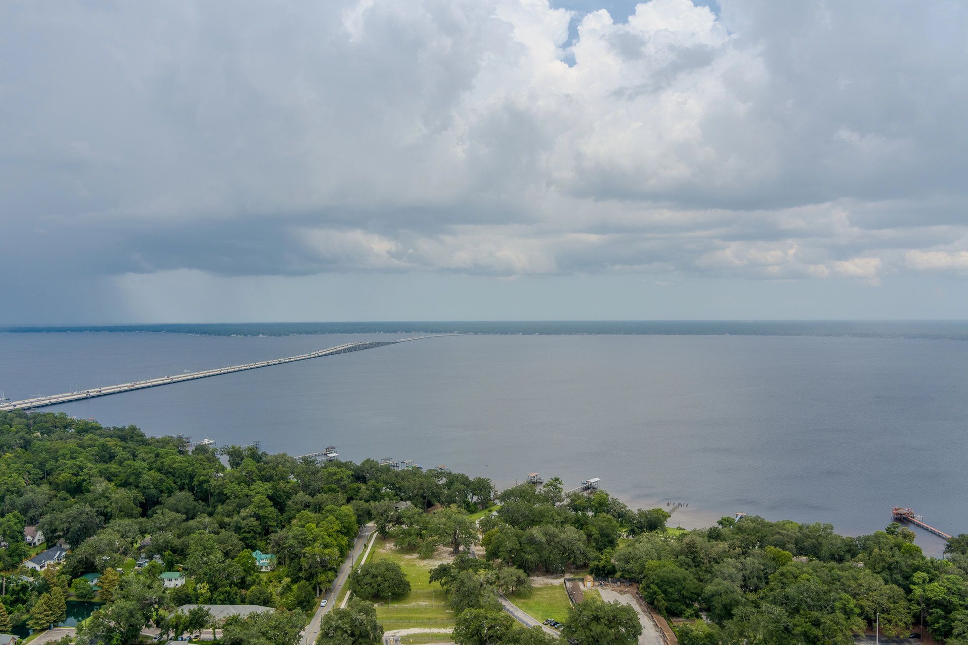 Aerial view of the St. Johns River and the Buckman Bridge from Orange Park, Florida
