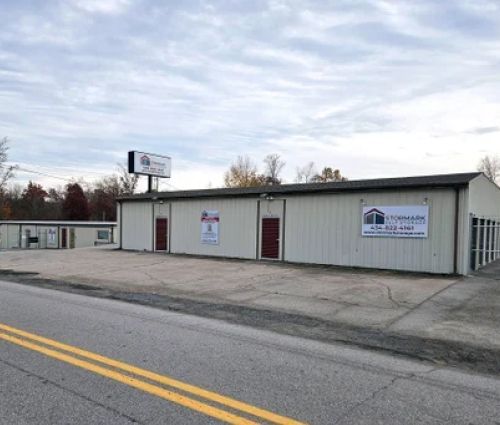 Roadside view of StorMark Self Storage buildings and signs on Riverside Drive in Danville, Virginia