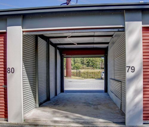 Covered drive-through storage passage at StorMark Self Storage on Caratoke Highway in Point Harbor, North Carolina