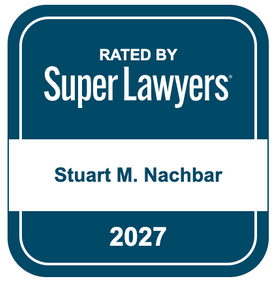 Blue Super Lawyers rating badge for Stuart M. Nachbar, dated 2027