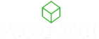 Logotipo cúbico con contorno verde centrado sobre un fondo blanco.