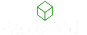 Logotipo de cubo con contorno verde sobre fondo blanco