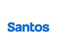 Blue “Santos” wordmark on a white background