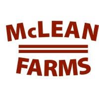 McLEAN FARMS logo in dark red with two horizontal lines on white background