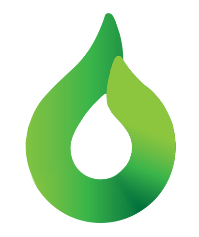 Green gradient water droplet leaf logo with a white center cutout
