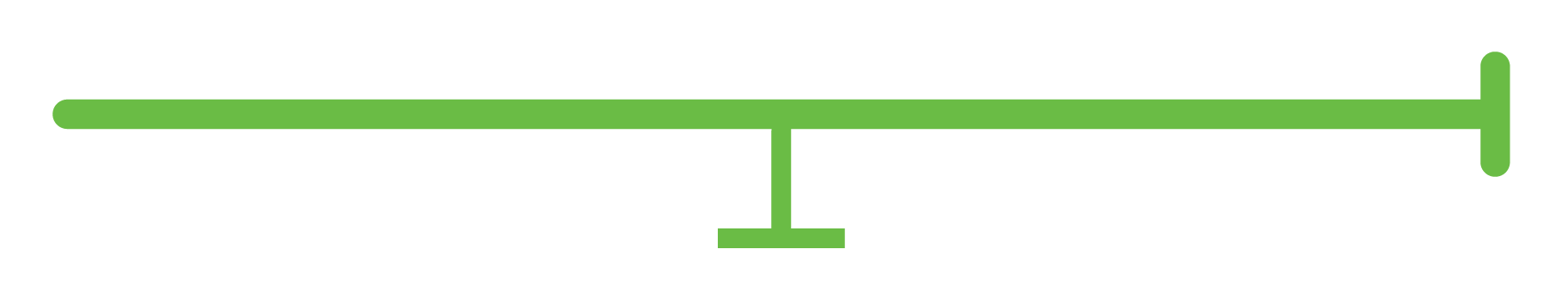 Green horizontal line with a small T-shaped vertical mark in the center and an end cap on the right.