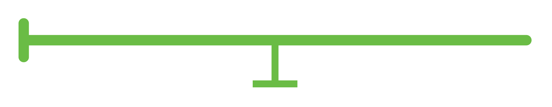 Green line with a centered T-shaped support on a white background.