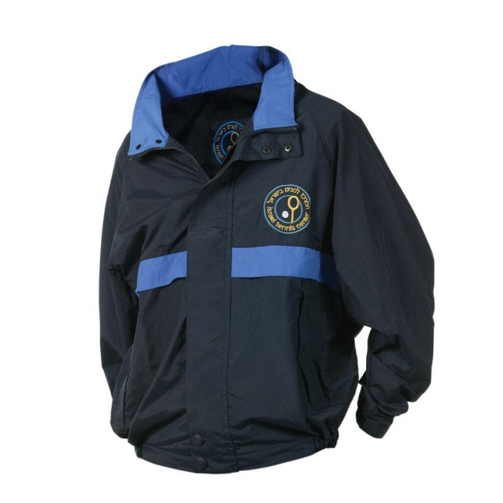 a black and blue jacket with the number 8 on it